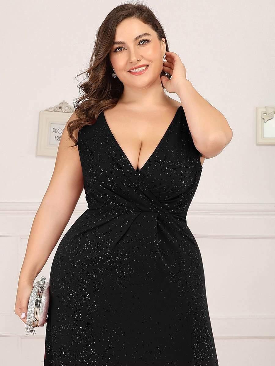 Gorgeous Plus Size V-Neck Formal Evening Dress with Slit