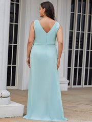 Gorgeous Plus Size V-Neck Formal Evening Dress with Slit