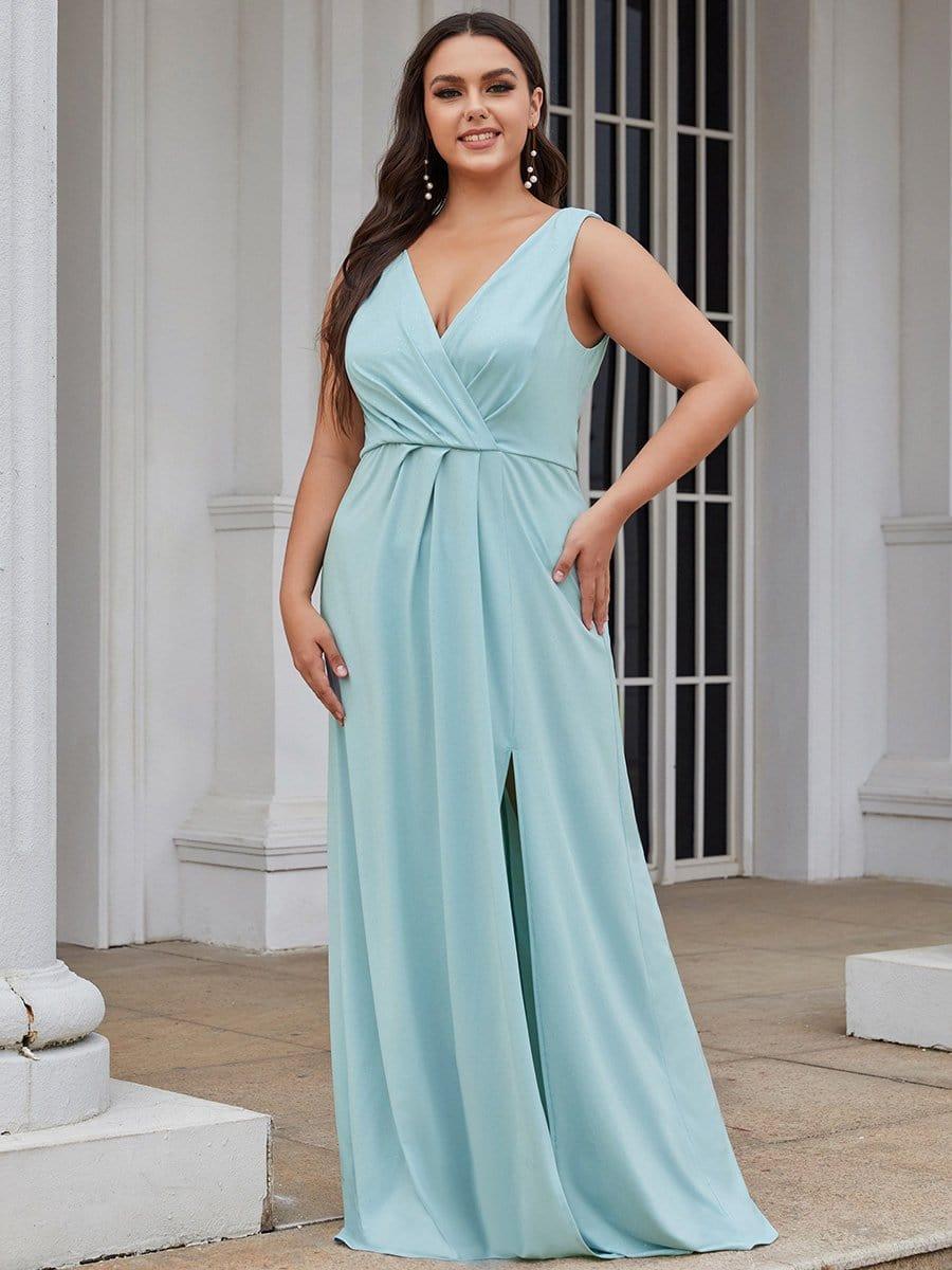 Gorgeous Plus Size V-Neck Formal Evening Dress with Slit