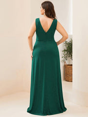 Gorgeous Plus Size V-Neck Formal Evening Dress with Slit