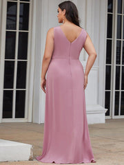 Gorgeous Plus Size V-Neck Formal Evening Dress with Slit