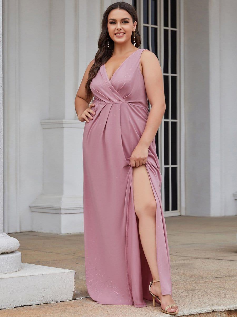 Gorgeous Plus Size V-Neck Formal Evening Dress with Slit