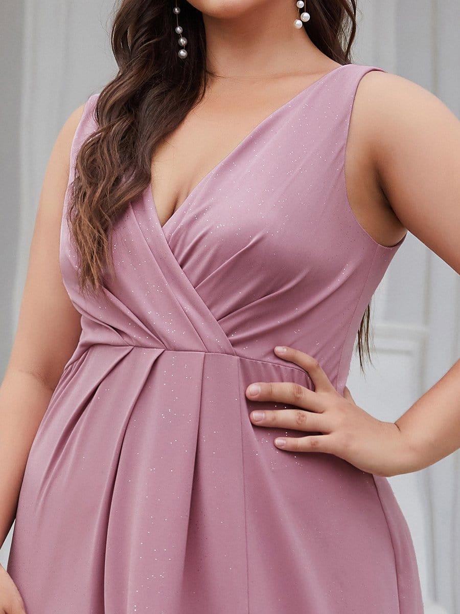 Gorgeous Plus Size V-Neck Formal Evening Dress with Slit