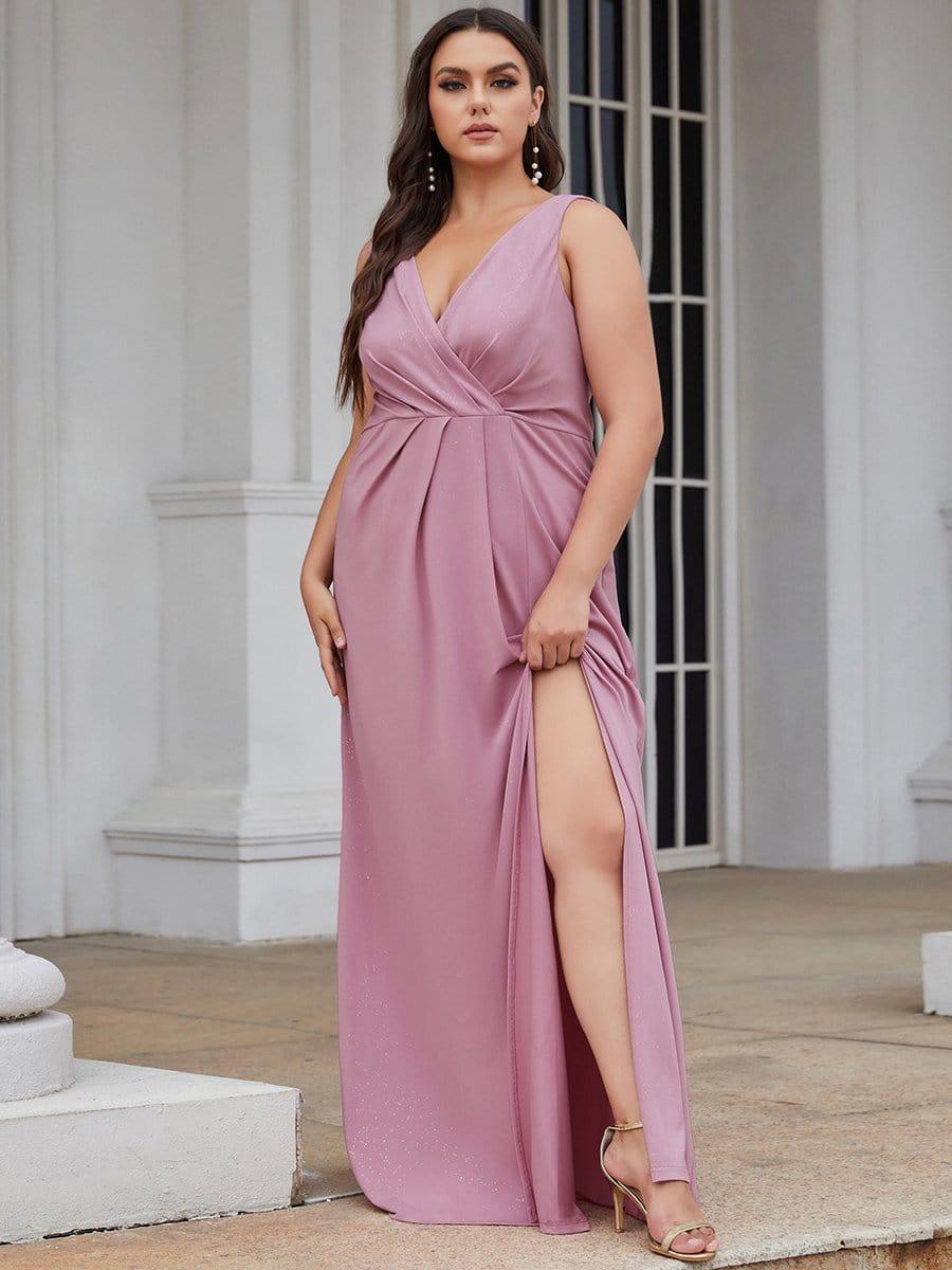 Gorgeous Plus Size V-Neck Formal Evening Dress with Slit