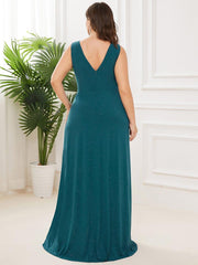 Gorgeous Plus Size V-Neck Formal Evening Dress with Slit