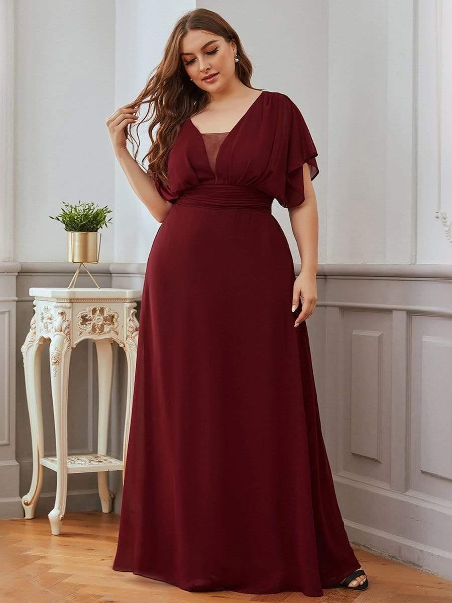 Stunning Plus Size Empire A-Line Chiffon Formal Maxi Evening Dress
