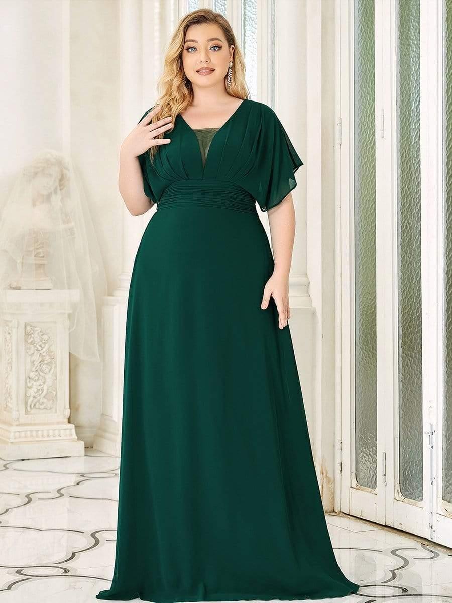 Stunning Plus Size Empire A-Line Chiffon Formal Maxi Evening Dress