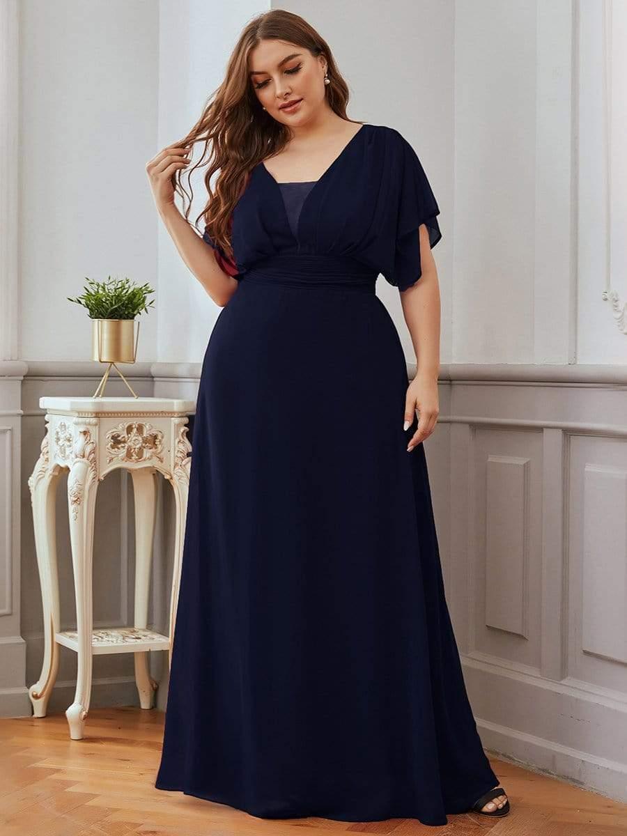 Stunning Plus Size Empire A-Line Chiffon Formal Maxi Evening Dress