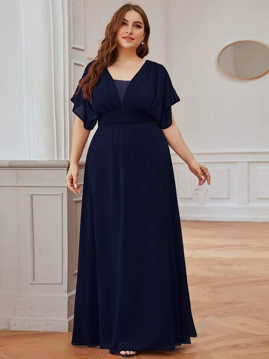 Stunning Plus Size Empire A-Line Chiffon Formal Maxi Evening Dress