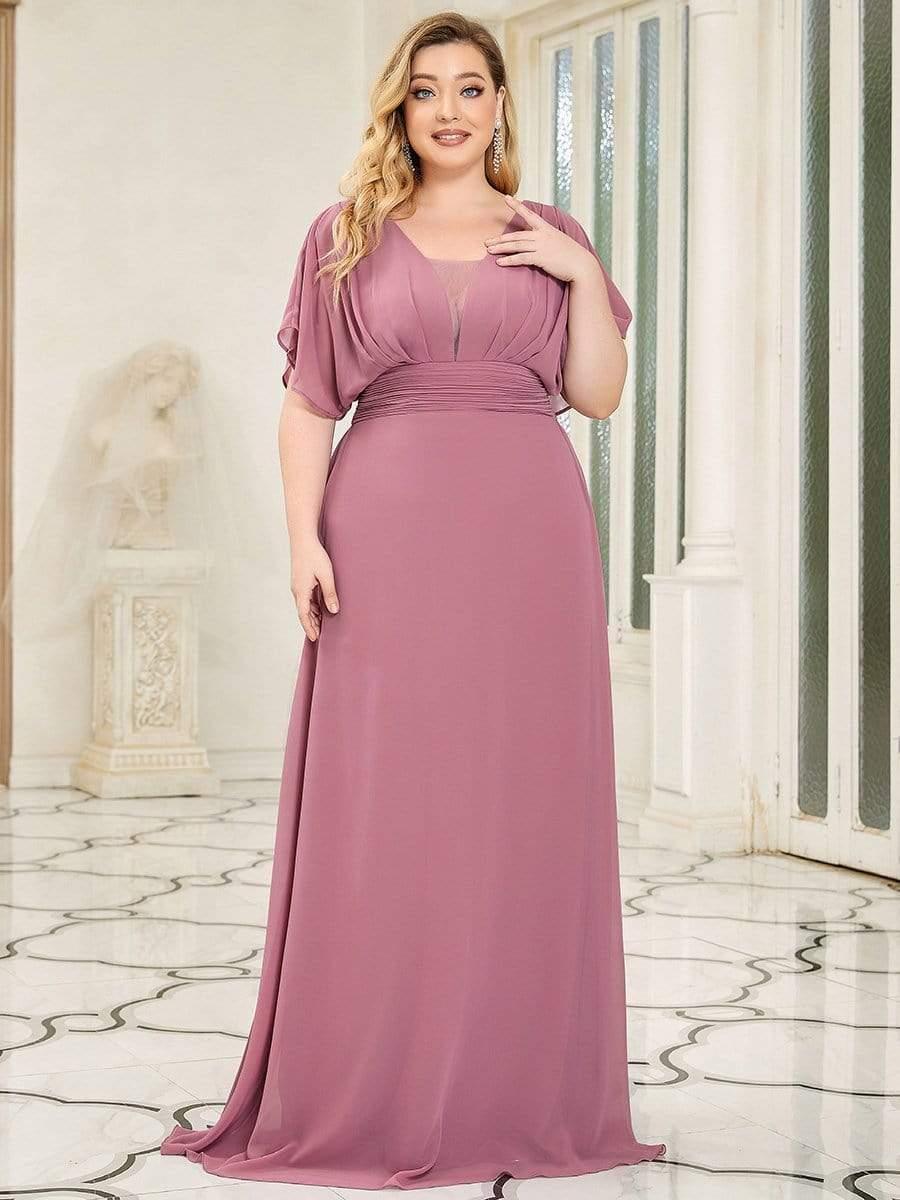 Stunning Plus Size Empire A-Line Chiffon Formal Maxi Evening Dress