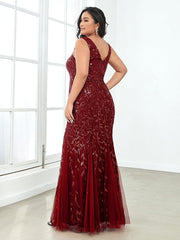 Graceful Plus Size Maxi Mermaid Sequin Formal Dresses & Gowns with Open Back