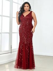 Graceful Plus Size Maxi Mermaid Sequin Formal Dresses & Gowns with Open Back