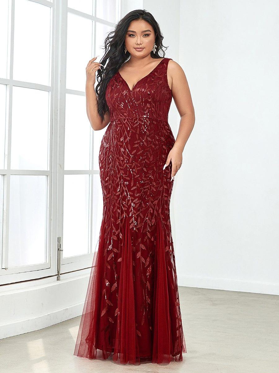 Graceful Plus Size Maxi Mermaid Sequin Formal Dresses & Gowns with Open Back