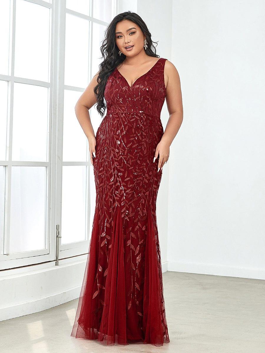 Graceful Plus Size Maxi Mermaid Sequin Formal Dresses & Gowns with Open Back