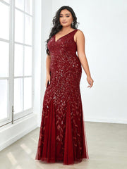 Graceful Plus Size Maxi Mermaid Sequin Formal Dresses & Gowns with Open Back