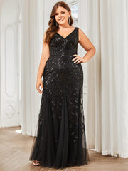 Graceful Plus Size Maxi Mermaid Sequin Formal Dresses & Gowns with Open Back
