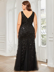 Graceful Plus Size Maxi Mermaid Sequin Formal Dresses & Gowns with Open Back