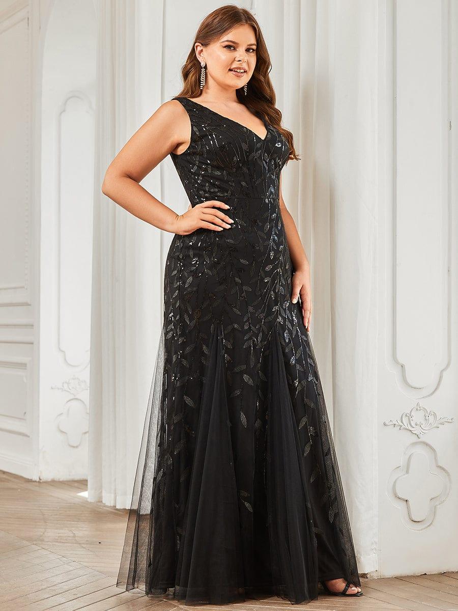 Graceful Plus Size Maxi Mermaid Sequin Formal Dresses & Gowns with Open Back