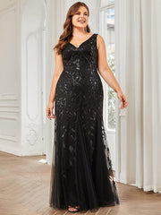 Graceful Plus Size Maxi Mermaid Sequin Formal Dresses & Gowns with Open Back