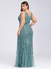 Graceful Plus Size Maxi Mermaid Sequin Formal Dresses & Gowns with Open Back