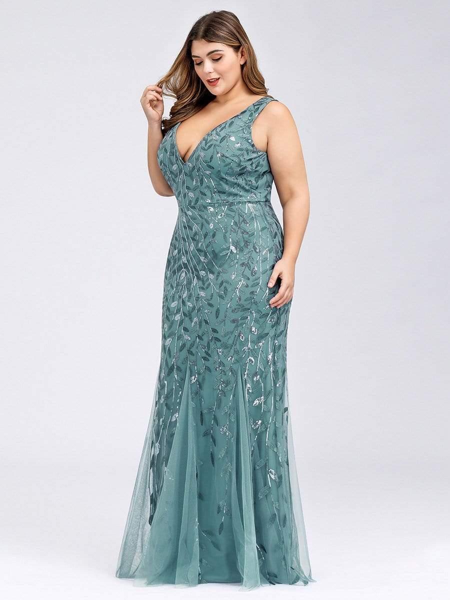 Graceful Plus Size Maxi Mermaid Sequin Formal Dresses & Gowns with Open Back