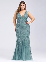 Graceful Plus Size Maxi Mermaid Sequin Formal Dresses & Gowns with Open Back