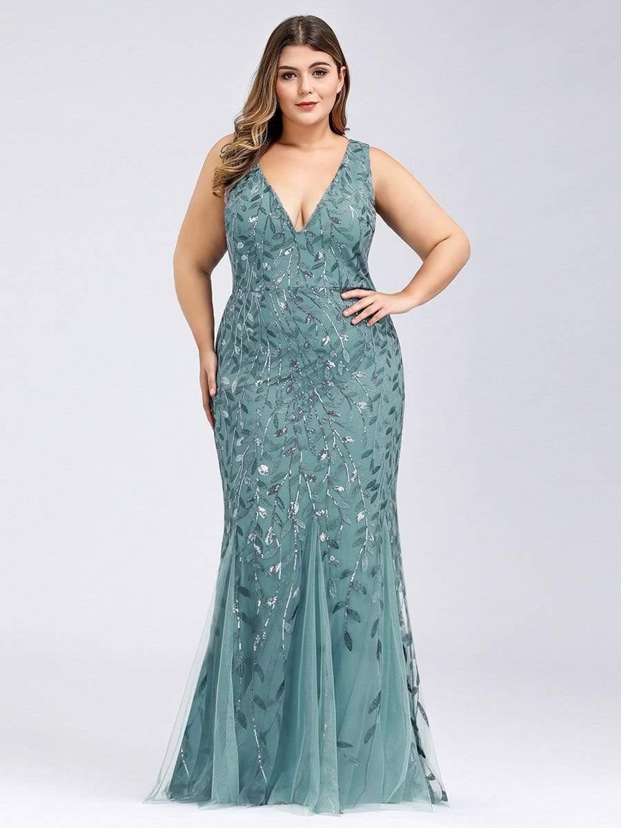 Graceful Plus Size Maxi Mermaid Sequin Formal Dresses & Gowns with Open Back