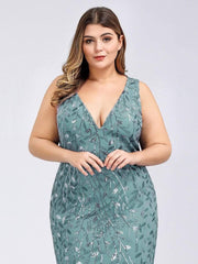 Graceful Plus Size Maxi Mermaid Sequin Formal Dresses & Gowns with Open Back