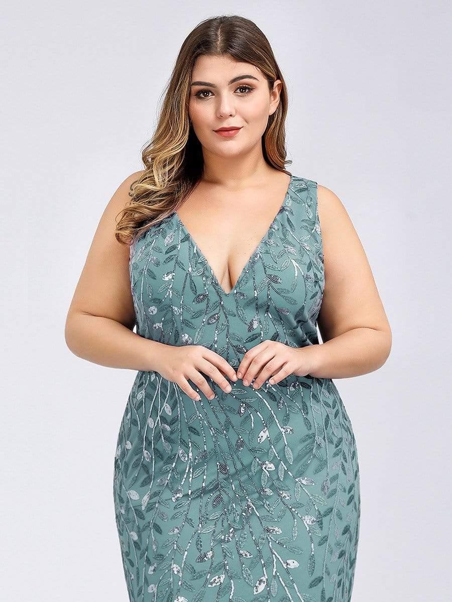 Graceful Plus Size Maxi Mermaid Sequin Formal Dresses & Gowns with Open Back