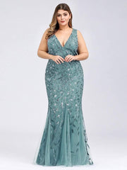 Graceful Plus Size Maxi Mermaid Sequin Formal Dresses & Gowns with Open Back