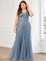 Graceful Plus Size Maxi Mermaid Sequin Formal Dresses & Gowns with Open Back