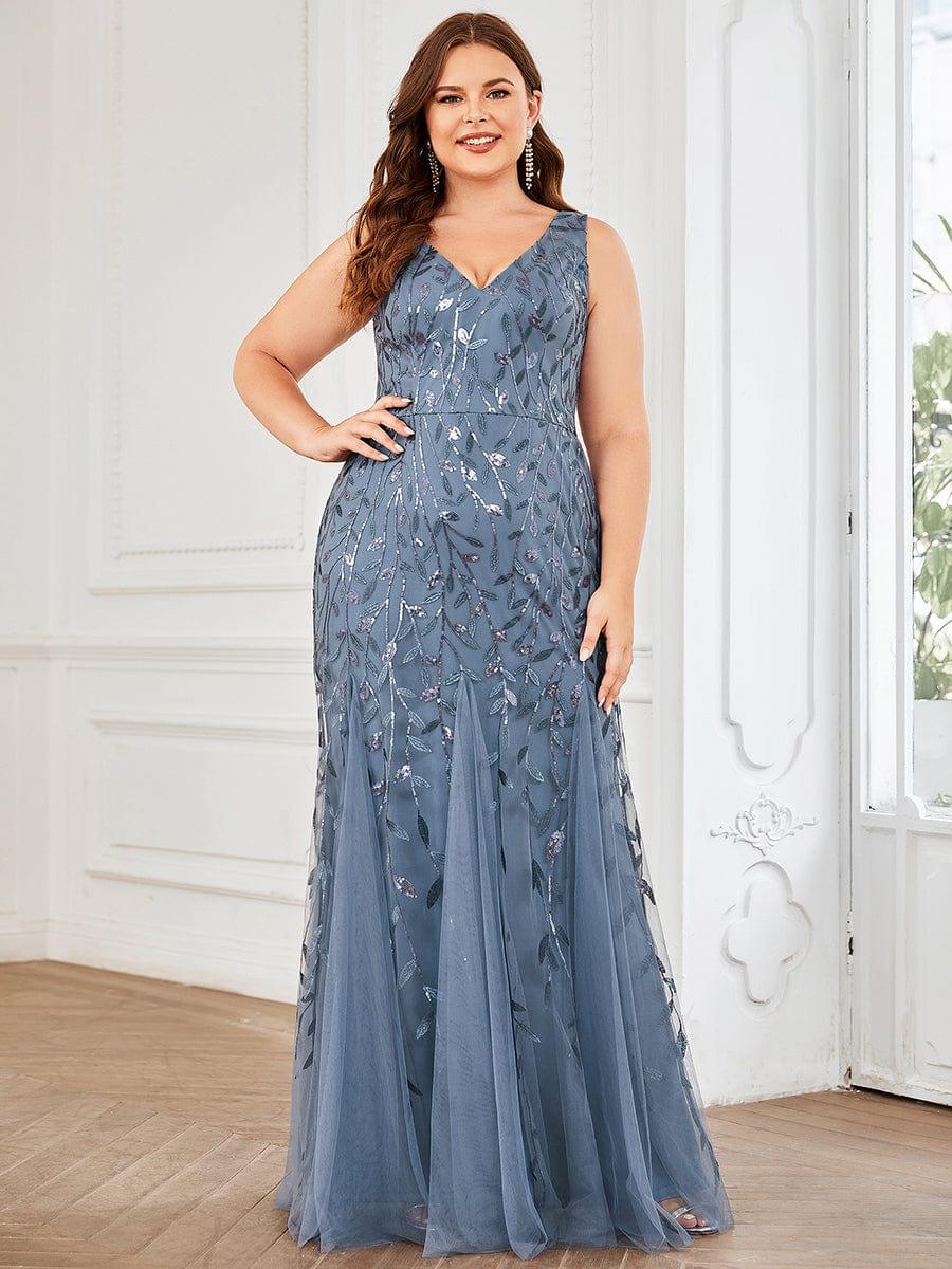 Graceful Plus Size Maxi Mermaid Sequin Formal Dresses & Gowns with Open Back
