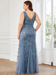 Graceful Plus Size Maxi Mermaid Sequin Formal Dresses & Gowns with Open Back