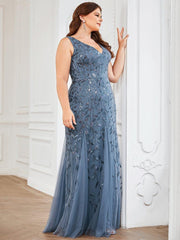 Graceful Plus Size Maxi Mermaid Sequin Formal Dresses & Gowns with Open Back