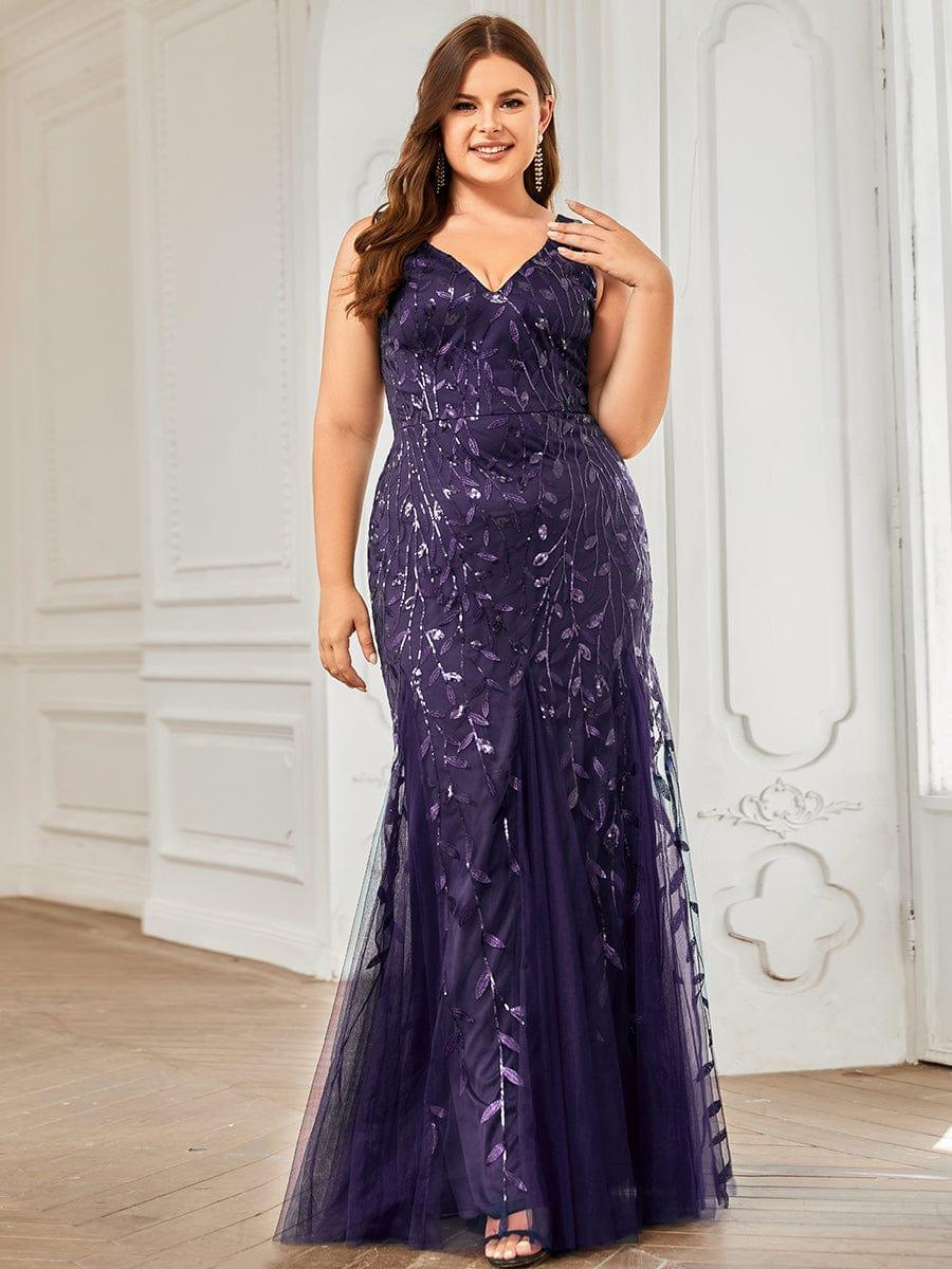 Graceful Plus Size Maxi Mermaid Sequin Formal Dresses & Gowns with Open Back