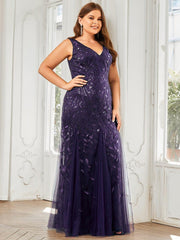 Graceful Plus Size Maxi Mermaid Sequin Formal Dresses & Gowns with Open Back