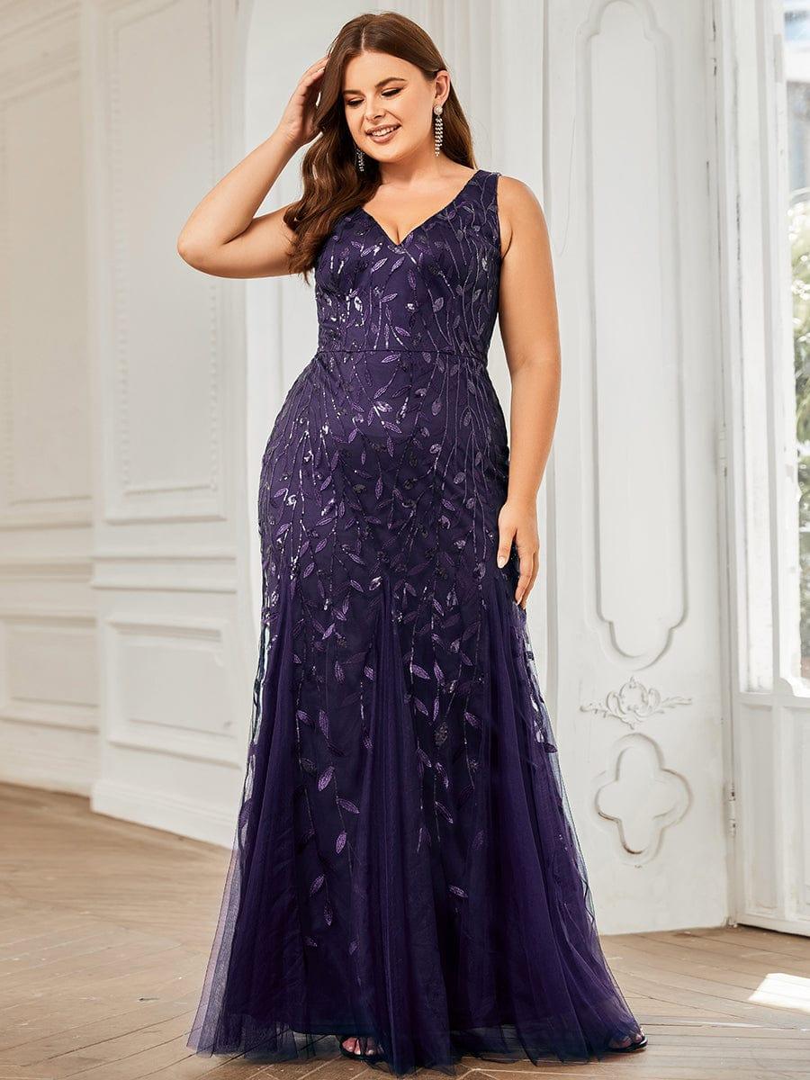 Graceful Plus Size Maxi Mermaid Sequin Formal Dresses & Gowns with Open Back