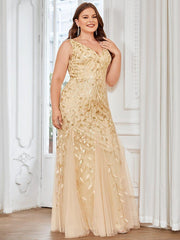Graceful Plus Size Maxi Mermaid Sequin Formal Dresses & Gowns with Open Back