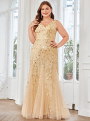 Graceful Plus Size Maxi Mermaid Sequin Formal Dresses & Gowns with Open Back