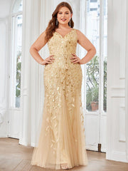 Graceful Plus Size Maxi Mermaid Sequin Formal Dresses & Gowns with Open Back
