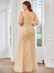 Graceful Plus Size Maxi Mermaid Sequin Formal Dresses & Gowns with Open Back