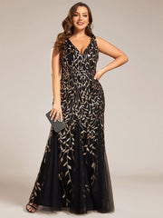 Graceful Plus Size Maxi Mermaid Sequin Formal Dresses & Gowns with Open Back
