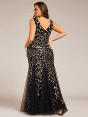 Graceful Plus Size Maxi Mermaid Sequin Formal Dresses & Gowns with Open Back
