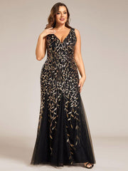 Graceful Plus Size Maxi Mermaid Sequin Formal Dresses & Gowns with Open Back