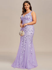 Graceful Plus Size Maxi Mermaid Sequin Formal Dresses & Gowns with Open Back