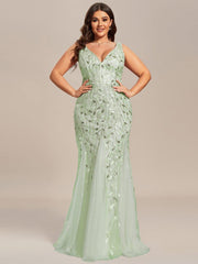Graceful Plus Size Maxi Mermaid Sequin Formal Dresses & Gowns with Open Back