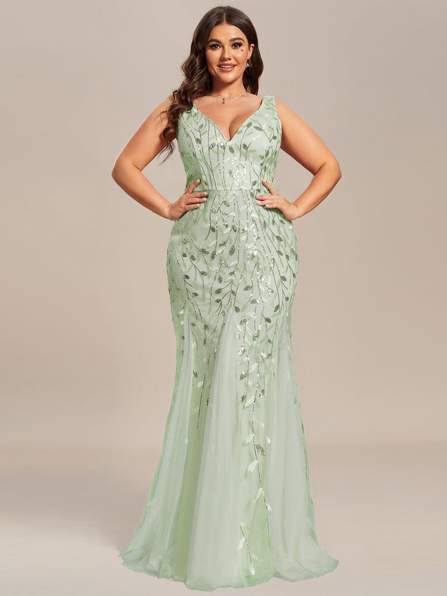 Graceful Plus Size Maxi Mermaid Sequin Formal Dresses & Gowns with Open Back