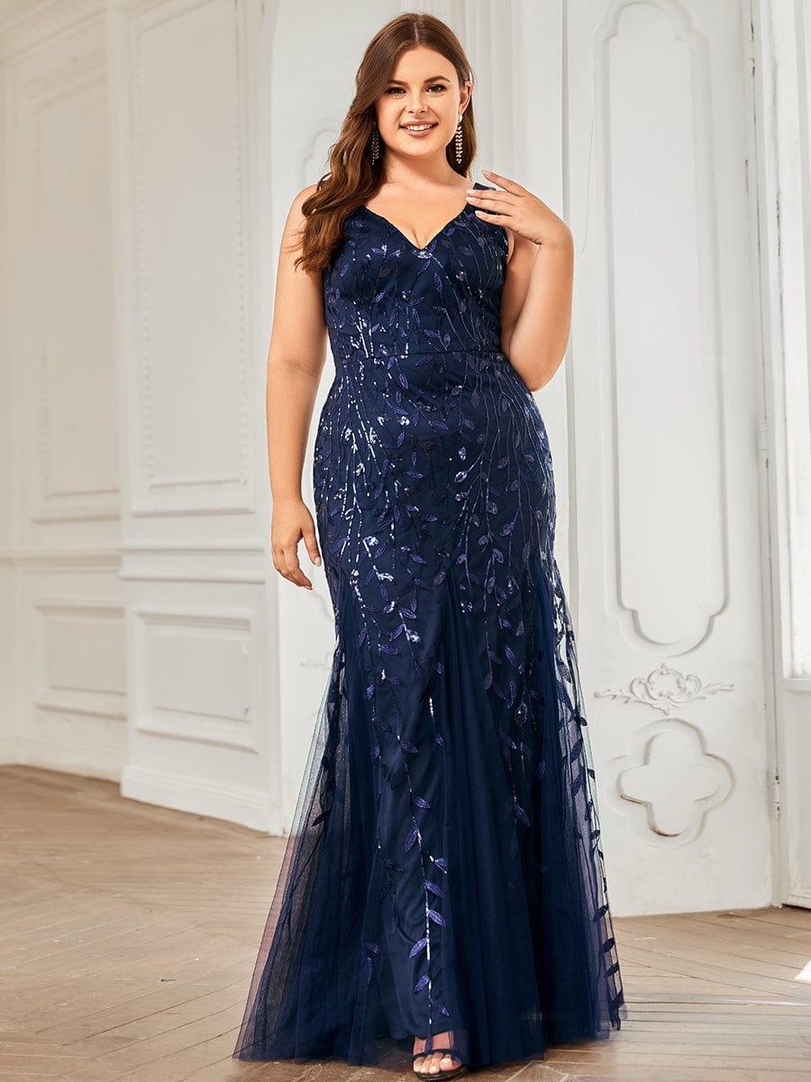 Graceful Plus Size Maxi Mermaid Sequin Formal Dresses & Gowns with Open Back