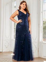 Graceful Plus Size Maxi Mermaid Sequin Formal Dresses & Gowns with Open Back