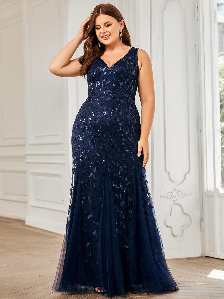 Graceful Plus Size Maxi Mermaid Sequin Formal Dresses & Gowns with Open Back
